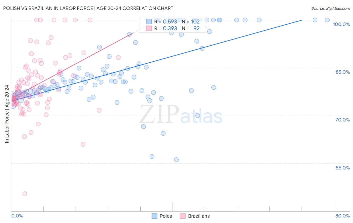 Polish vs Brazilian In Labor Force | Age 20-24
