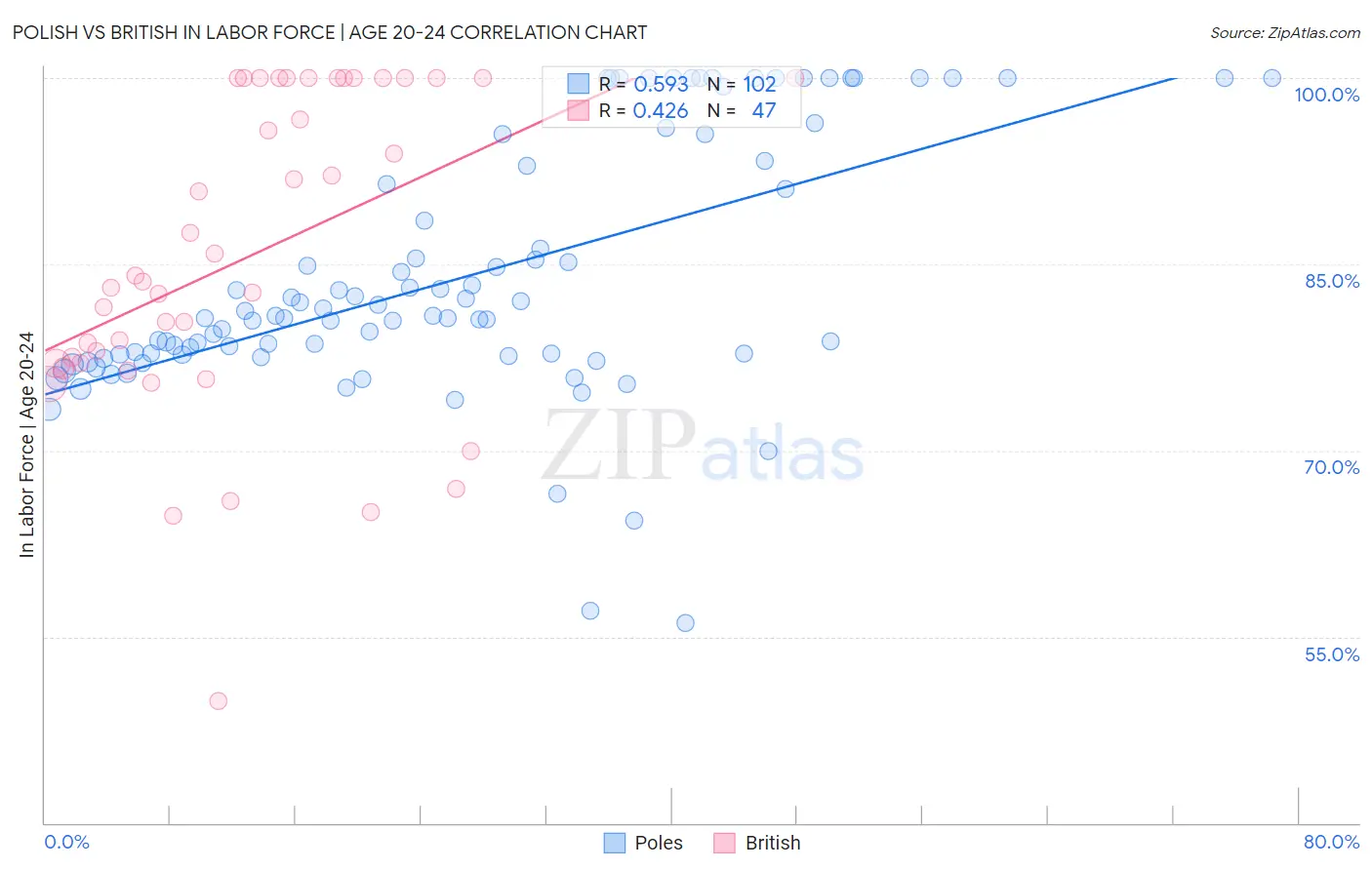 Polish vs British In Labor Force | Age 20-24