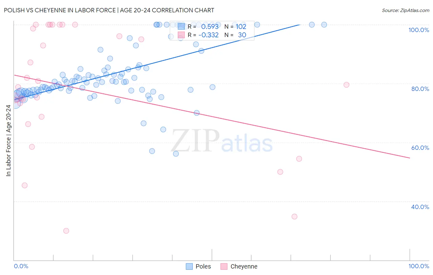 Polish vs Cheyenne In Labor Force | Age 20-24