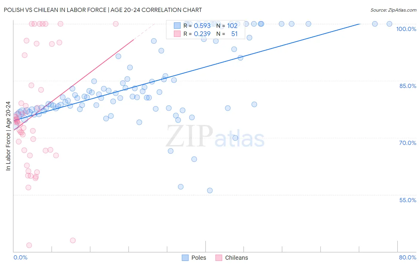 Polish vs Chilean In Labor Force | Age 20-24