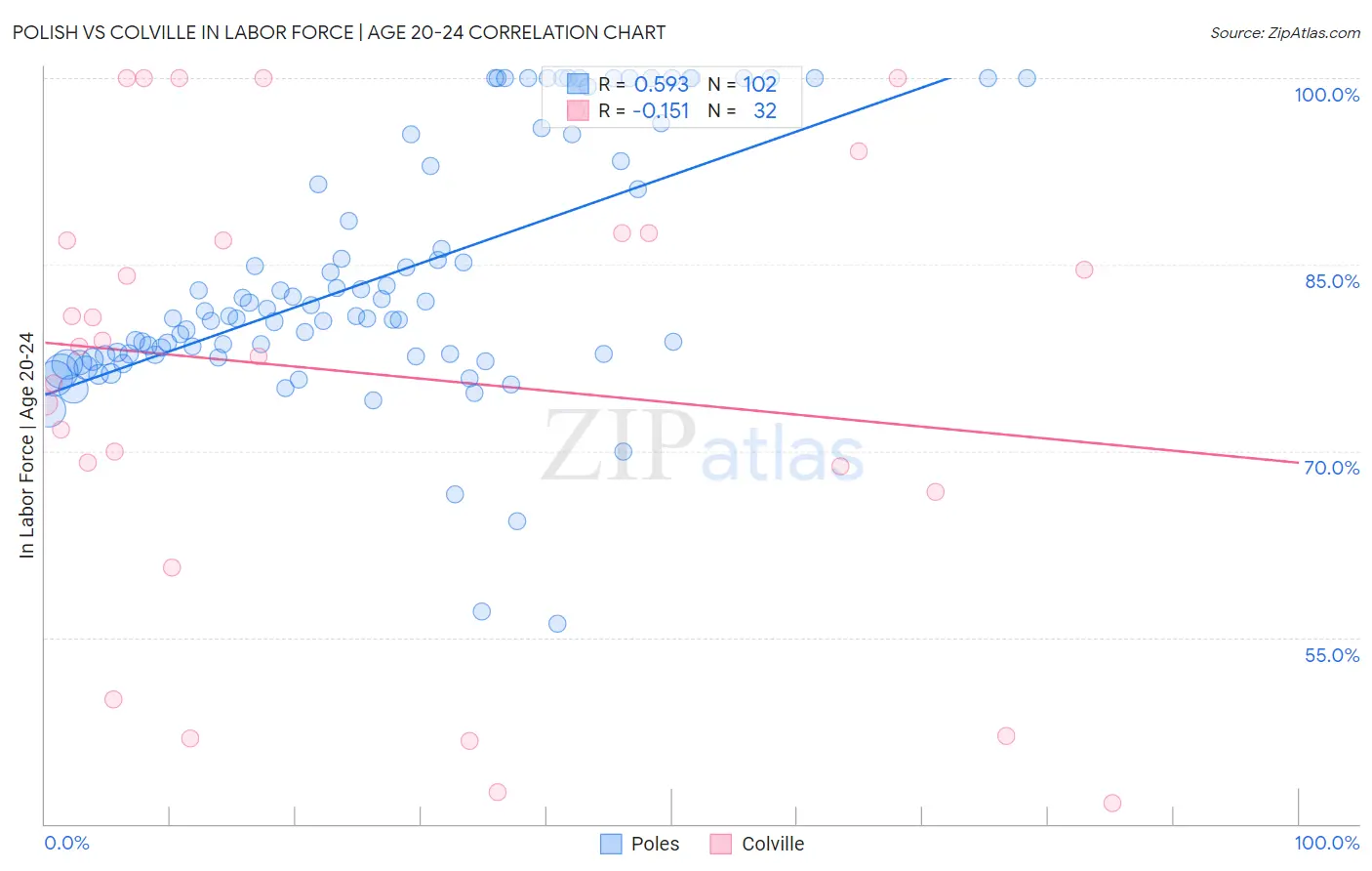 Polish vs Colville In Labor Force | Age 20-24