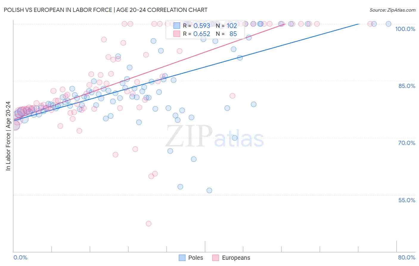 Polish vs European In Labor Force | Age 20-24