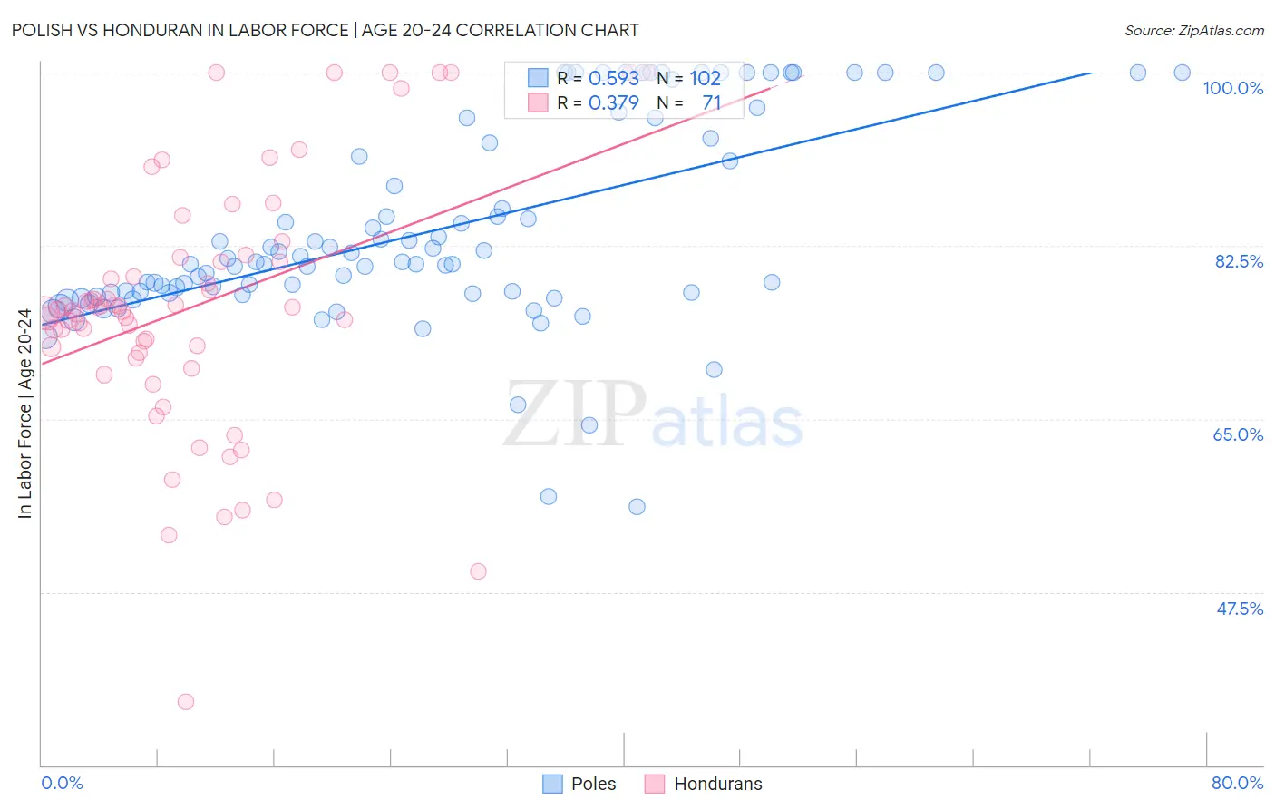 Polish vs Honduran In Labor Force | Age 20-24