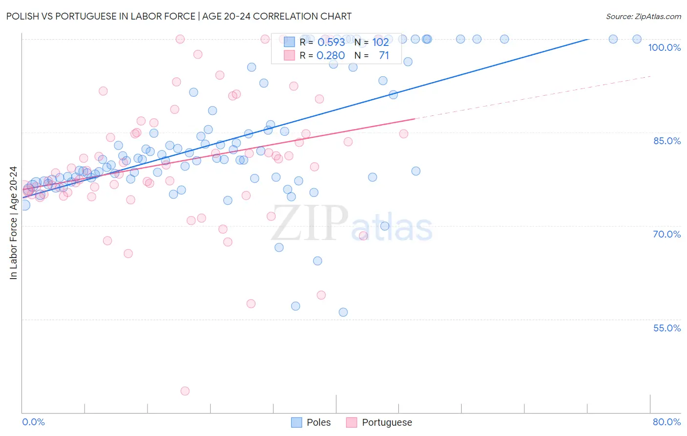Polish vs Portuguese In Labor Force | Age 20-24