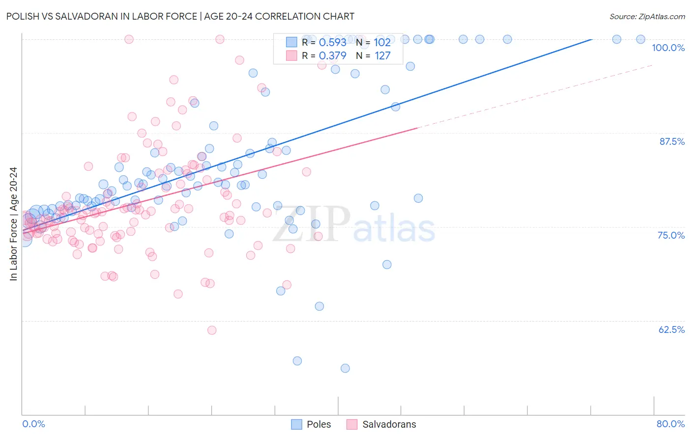 Polish vs Salvadoran In Labor Force | Age 20-24