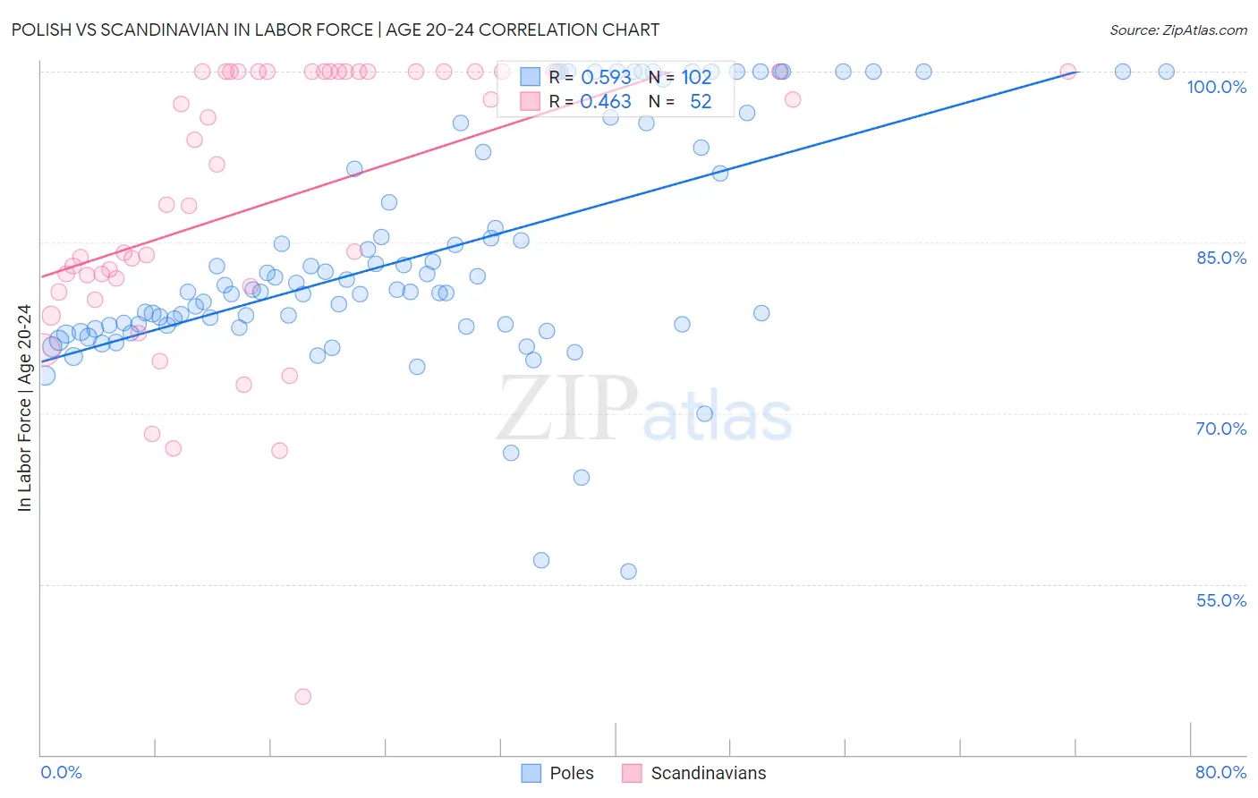 Polish vs Scandinavian In Labor Force | Age 20-24