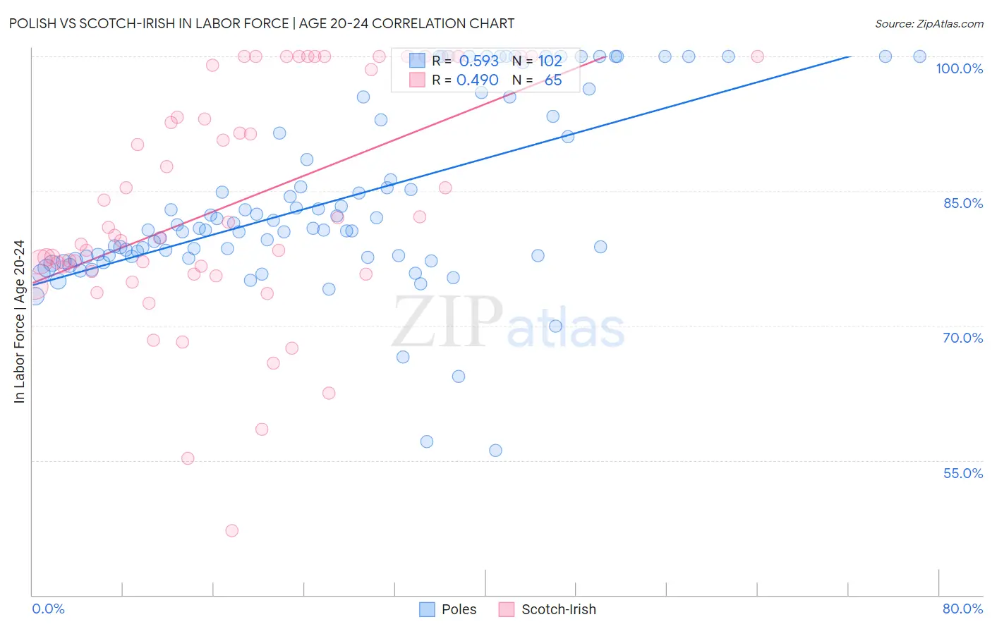 Polish vs Scotch-Irish In Labor Force | Age 20-24