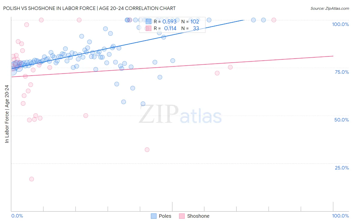 Polish vs Shoshone In Labor Force | Age 20-24