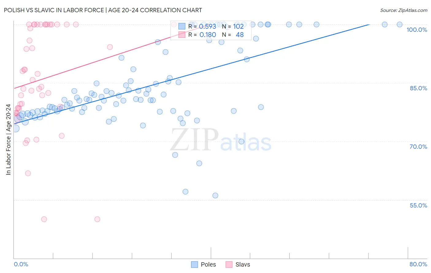 Polish vs Slavic In Labor Force | Age 20-24