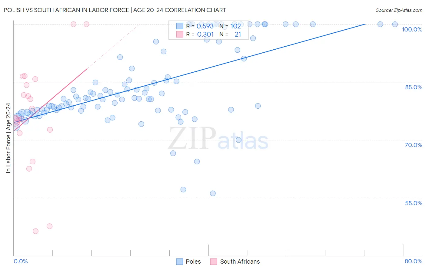 Polish vs South African In Labor Force | Age 20-24