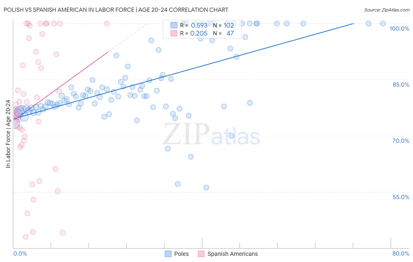 Polish vs Spanish American In Labor Force | Age 20-24