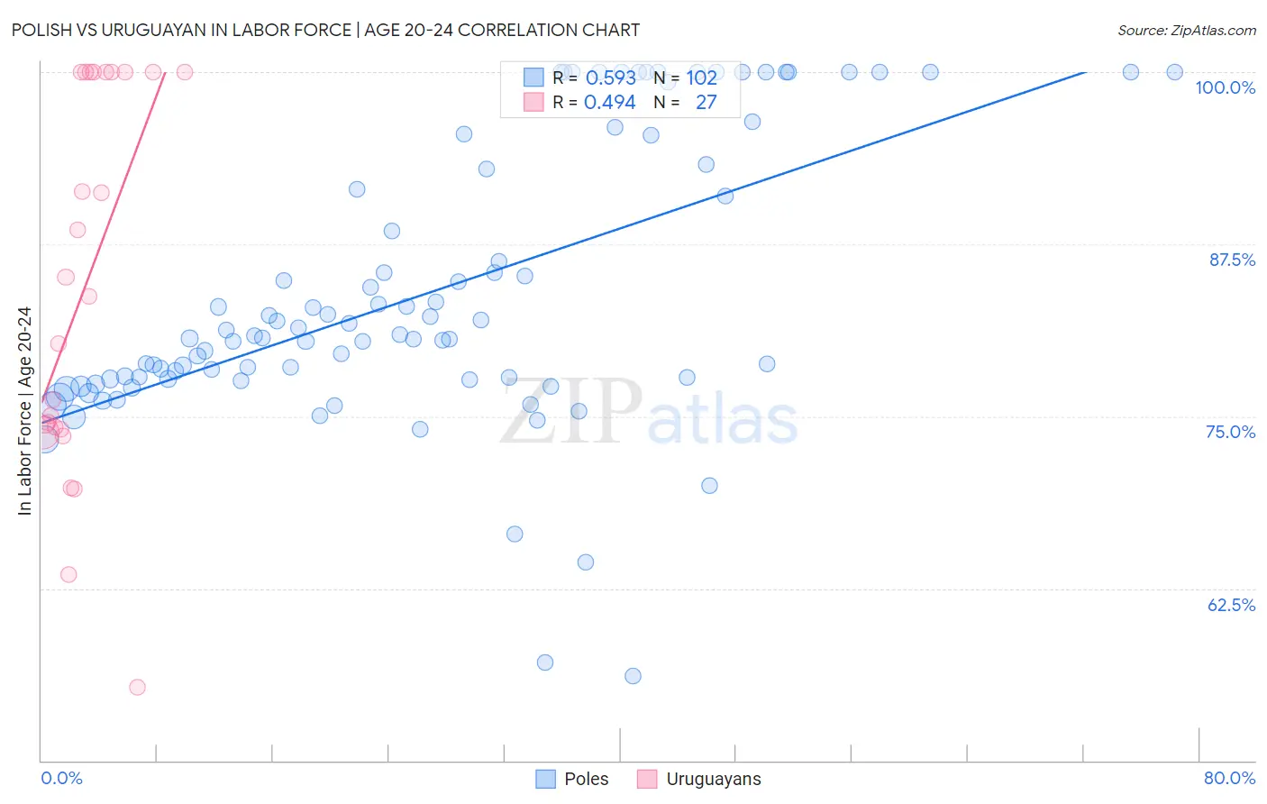 Polish vs Uruguayan In Labor Force | Age 20-24