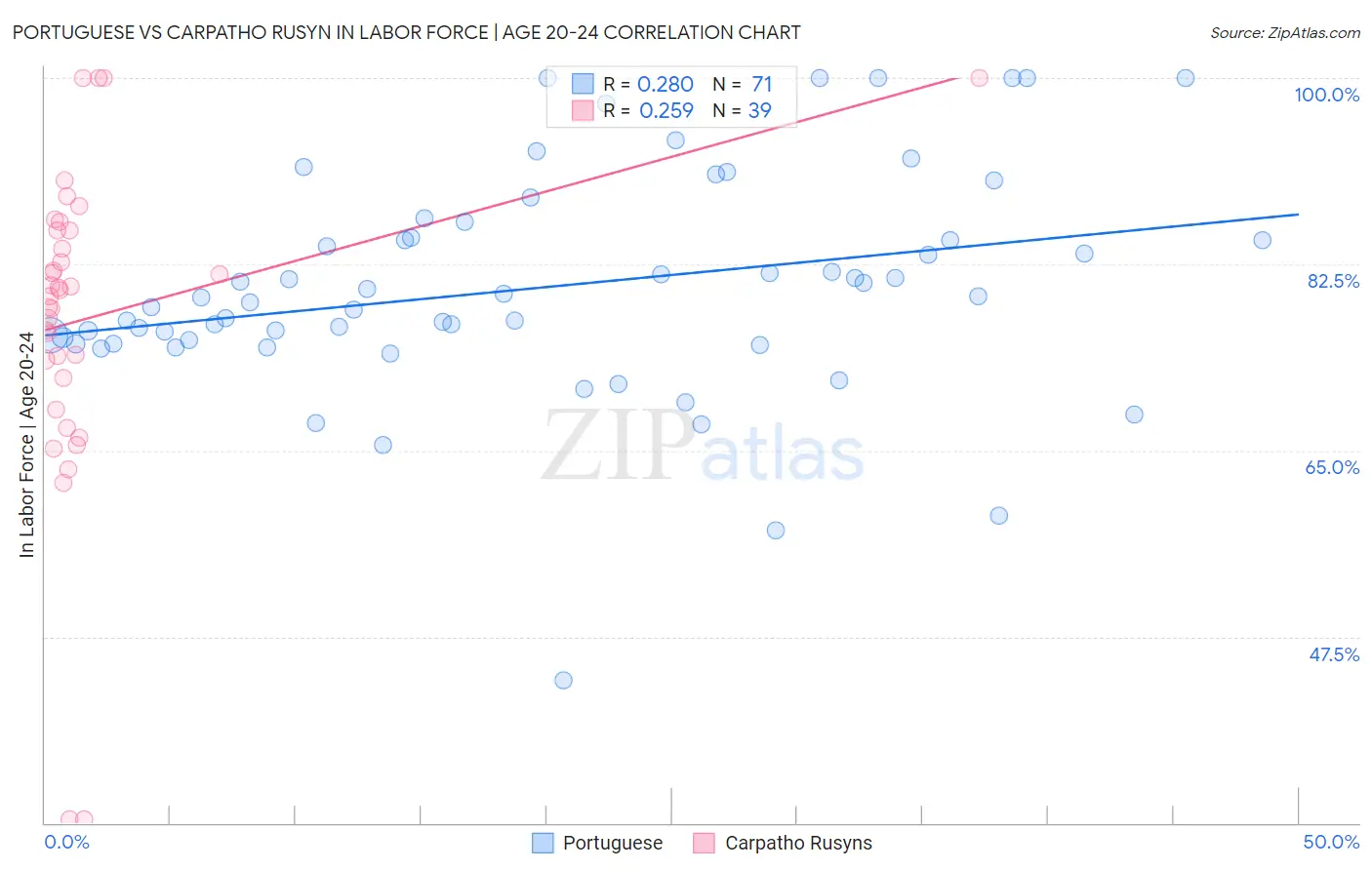 Portuguese vs Carpatho Rusyn In Labor Force | Age 20-24