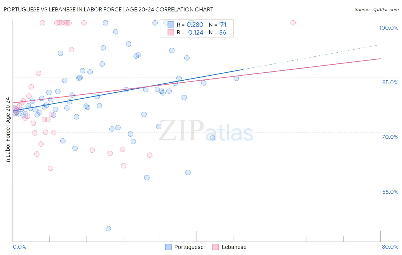 Portuguese vs Lebanese In Labor Force | Age 20-24