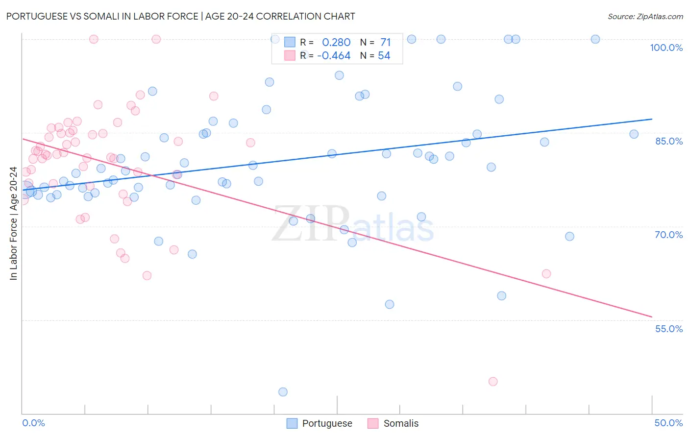 Portuguese vs Somali In Labor Force | Age 20-24
