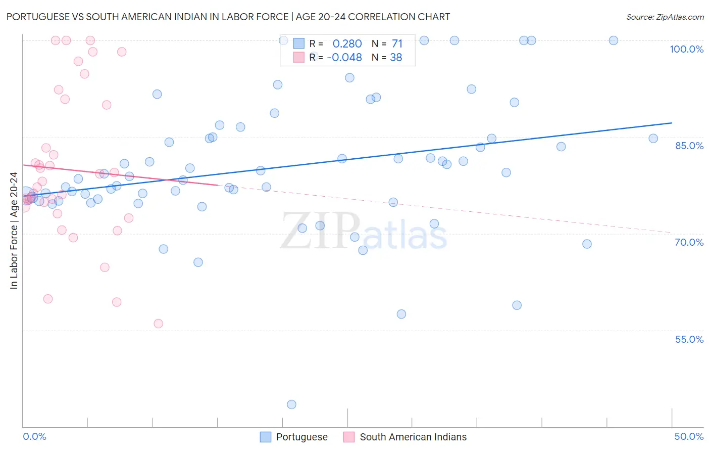Portuguese vs South American Indian In Labor Force | Age 20-24