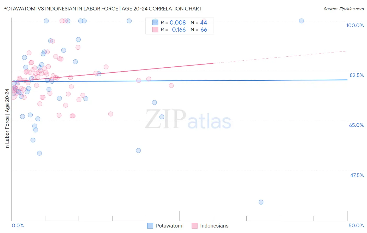 Potawatomi vs Indonesian In Labor Force | Age 20-24