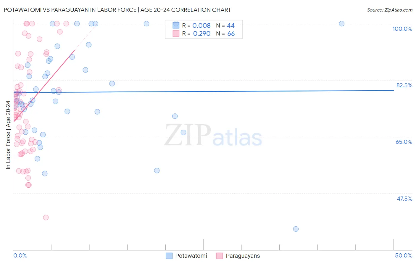 Potawatomi vs Paraguayan In Labor Force | Age 20-24