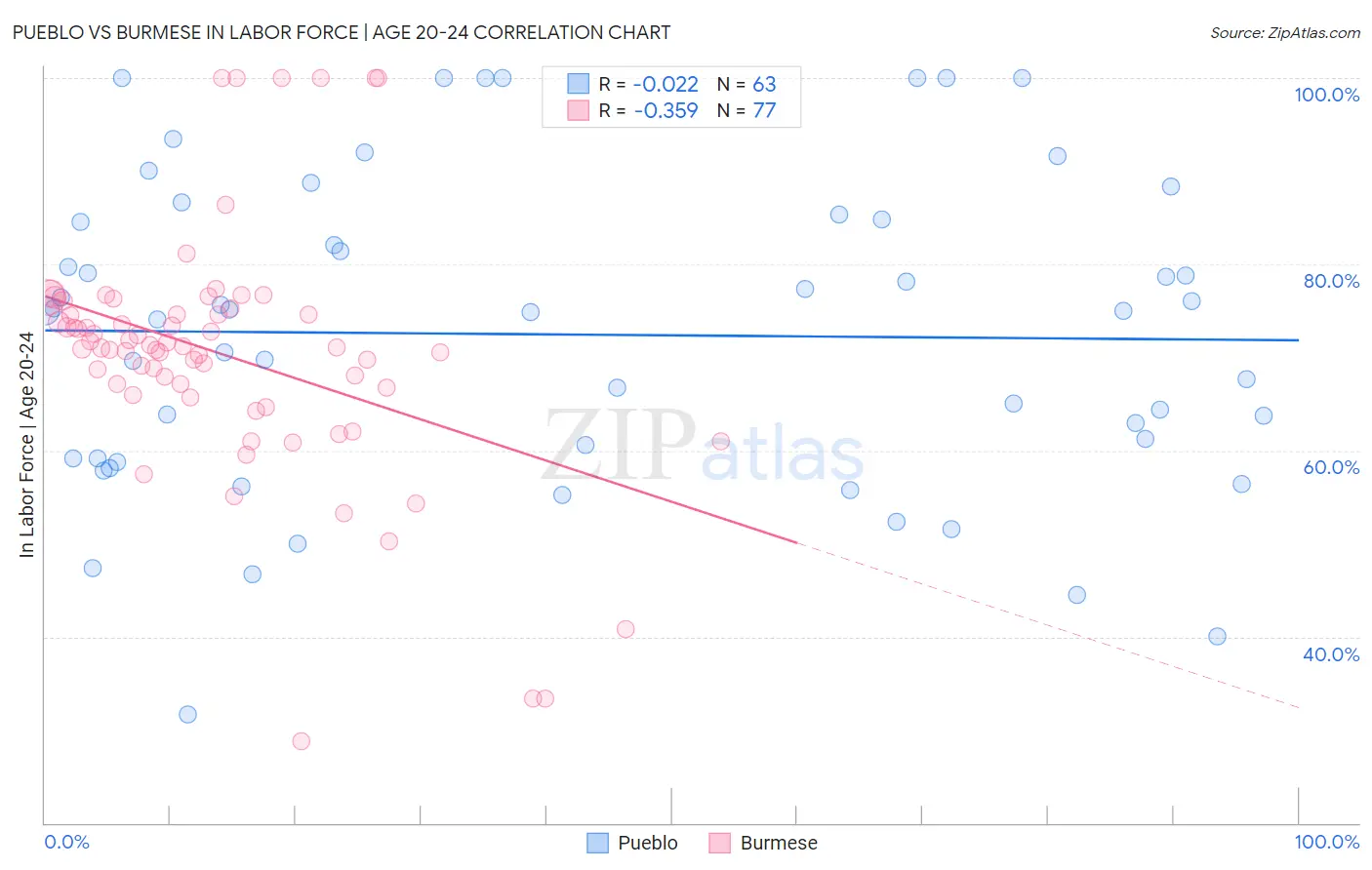 Pueblo vs Burmese In Labor Force | Age 20-24