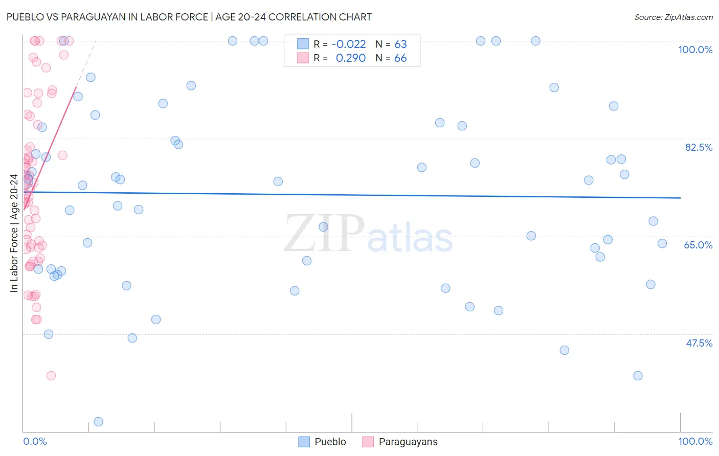 Pueblo vs Paraguayan In Labor Force | Age 20-24