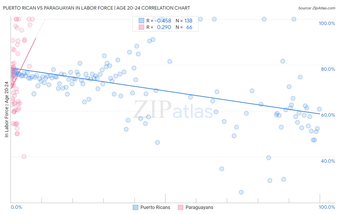 Puerto Rican vs Paraguayan In Labor Force | Age 20-24