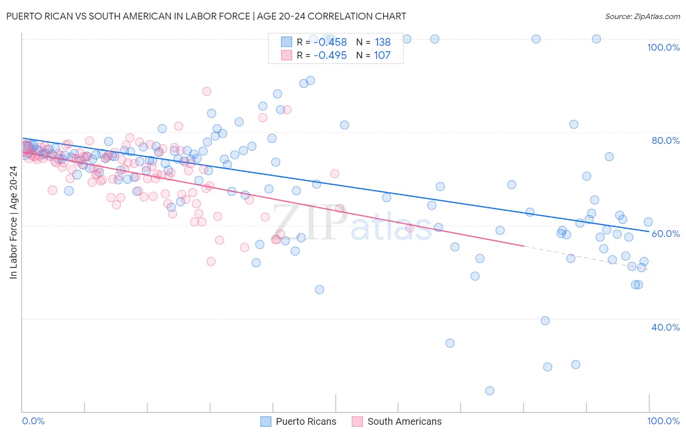 Puerto Rican vs South American In Labor Force | Age 20-24