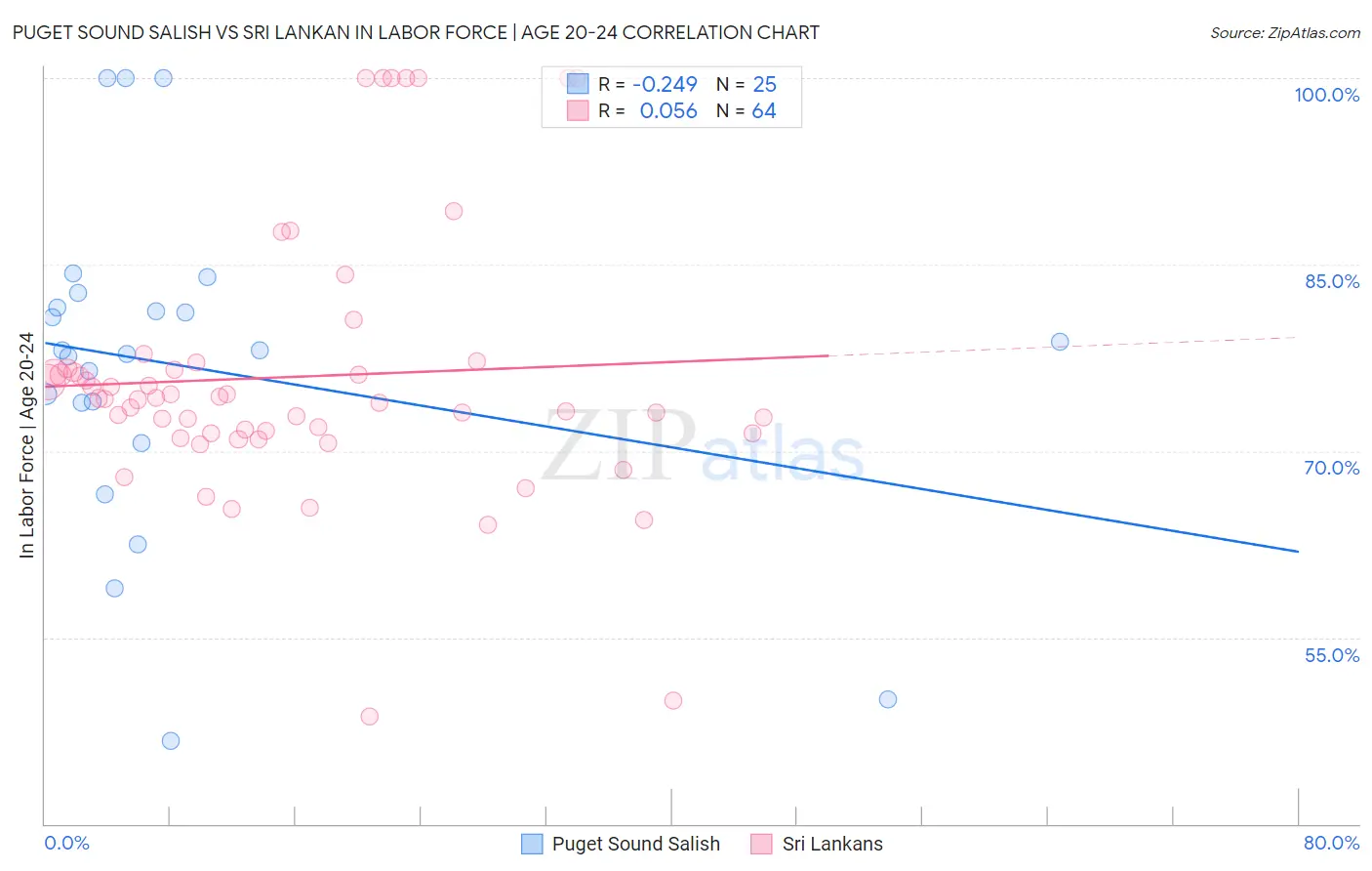 Puget Sound Salish vs Sri Lankan In Labor Force | Age 20-24