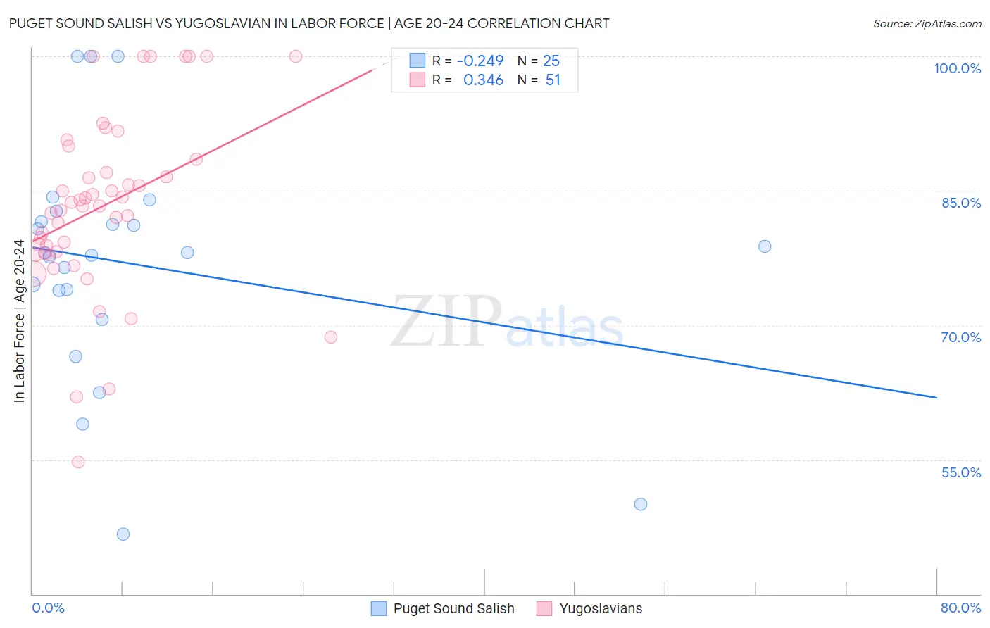 Puget Sound Salish vs Yugoslavian In Labor Force | Age 20-24