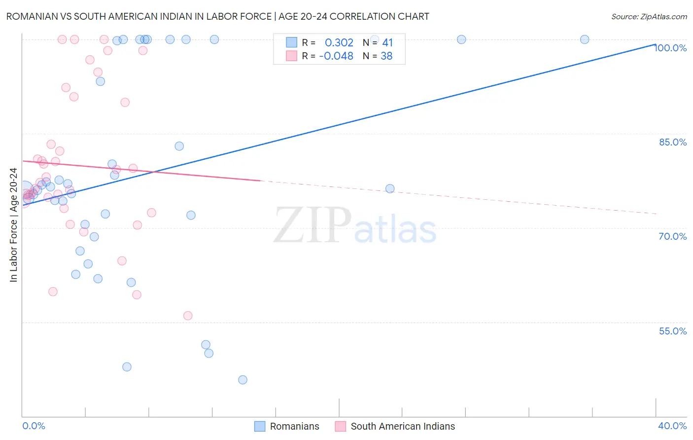 Romanian vs South American Indian In Labor Force | Age 20-24