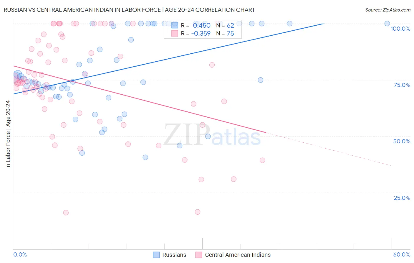 Russian vs Central American Indian In Labor Force | Age 20-24