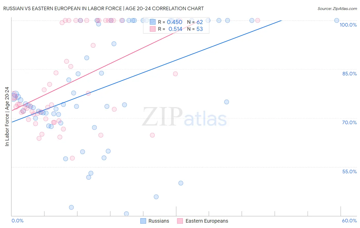 Russian vs Eastern European In Labor Force | Age 20-24