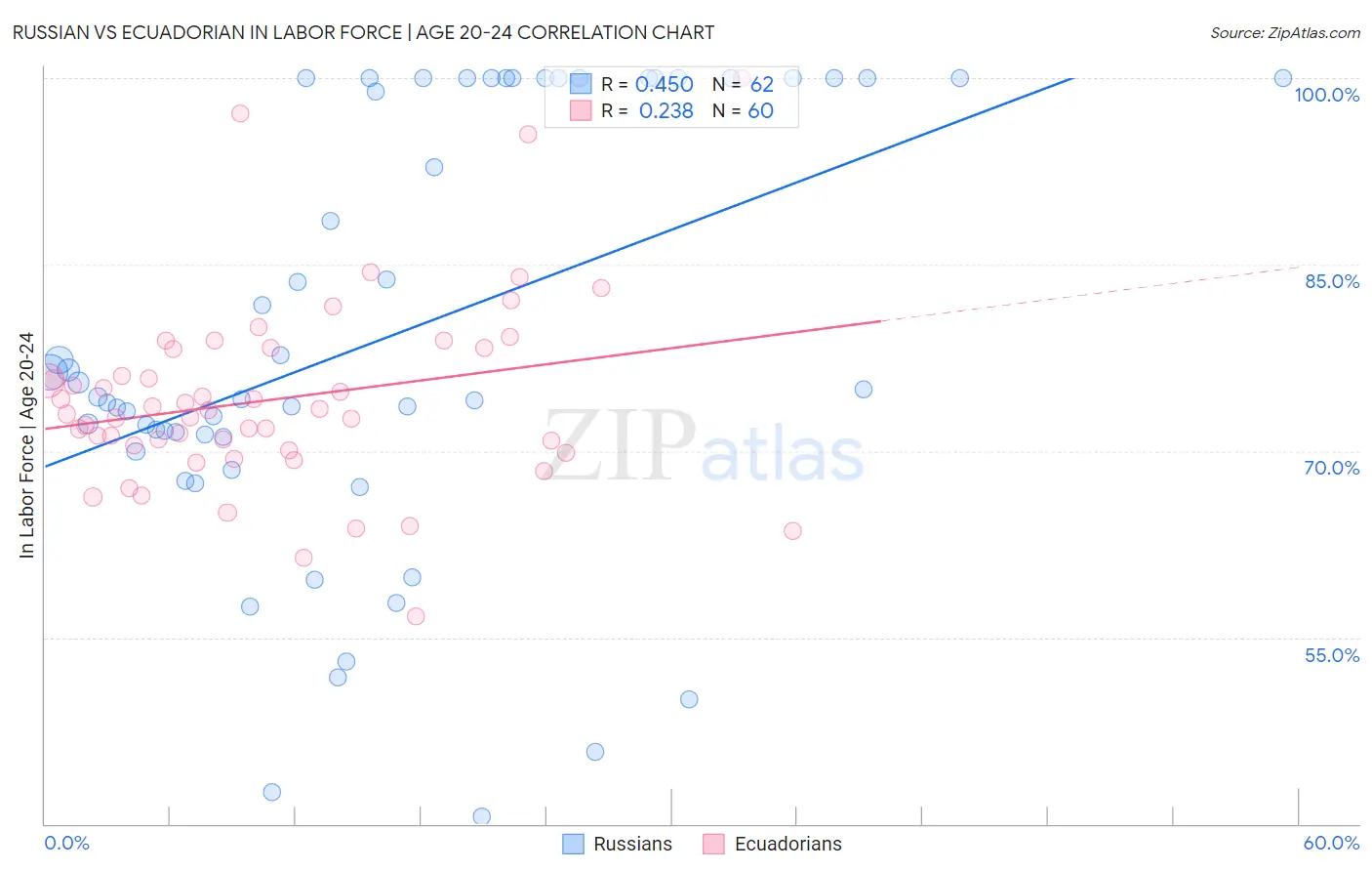 Russian vs Ecuadorian In Labor Force | Age 20-24