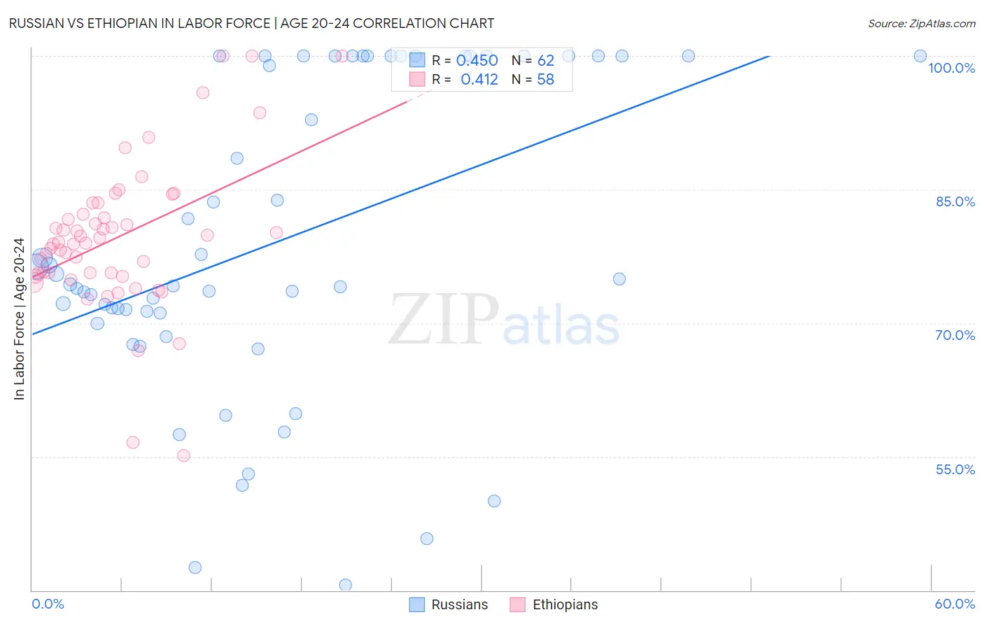 Russian vs Ethiopian In Labor Force | Age 20-24