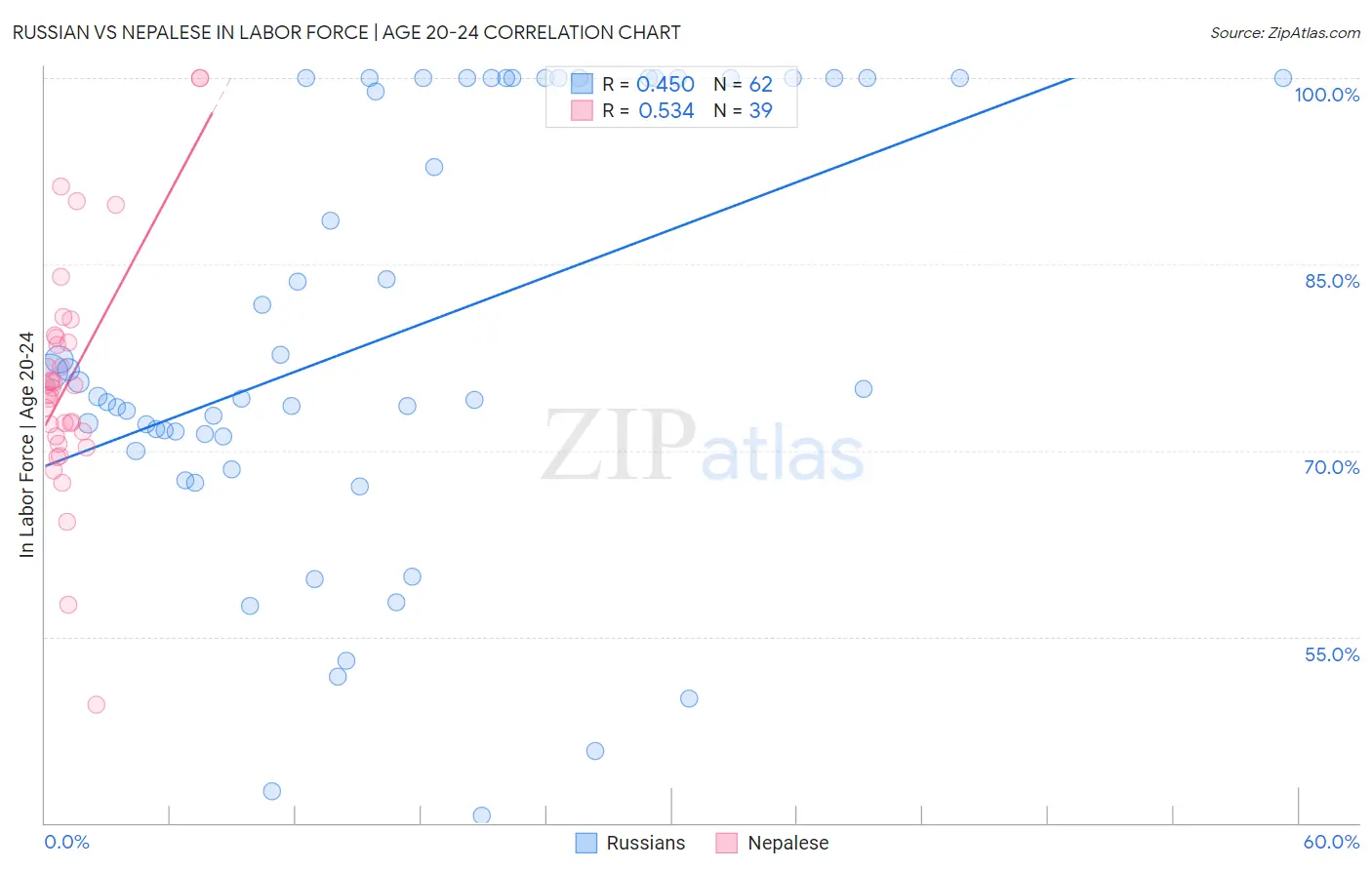 Russian vs Nepalese In Labor Force | Age 20-24