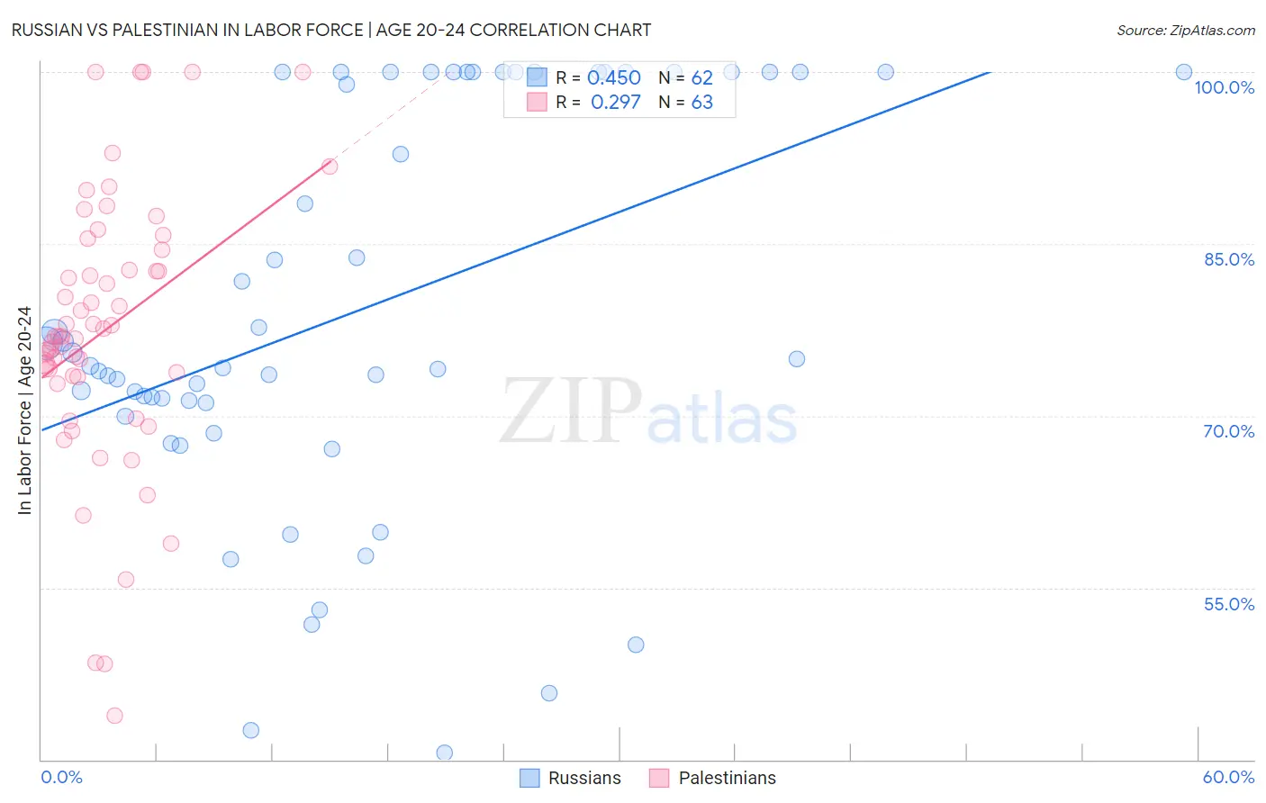 Russian vs Palestinian In Labor Force | Age 20-24