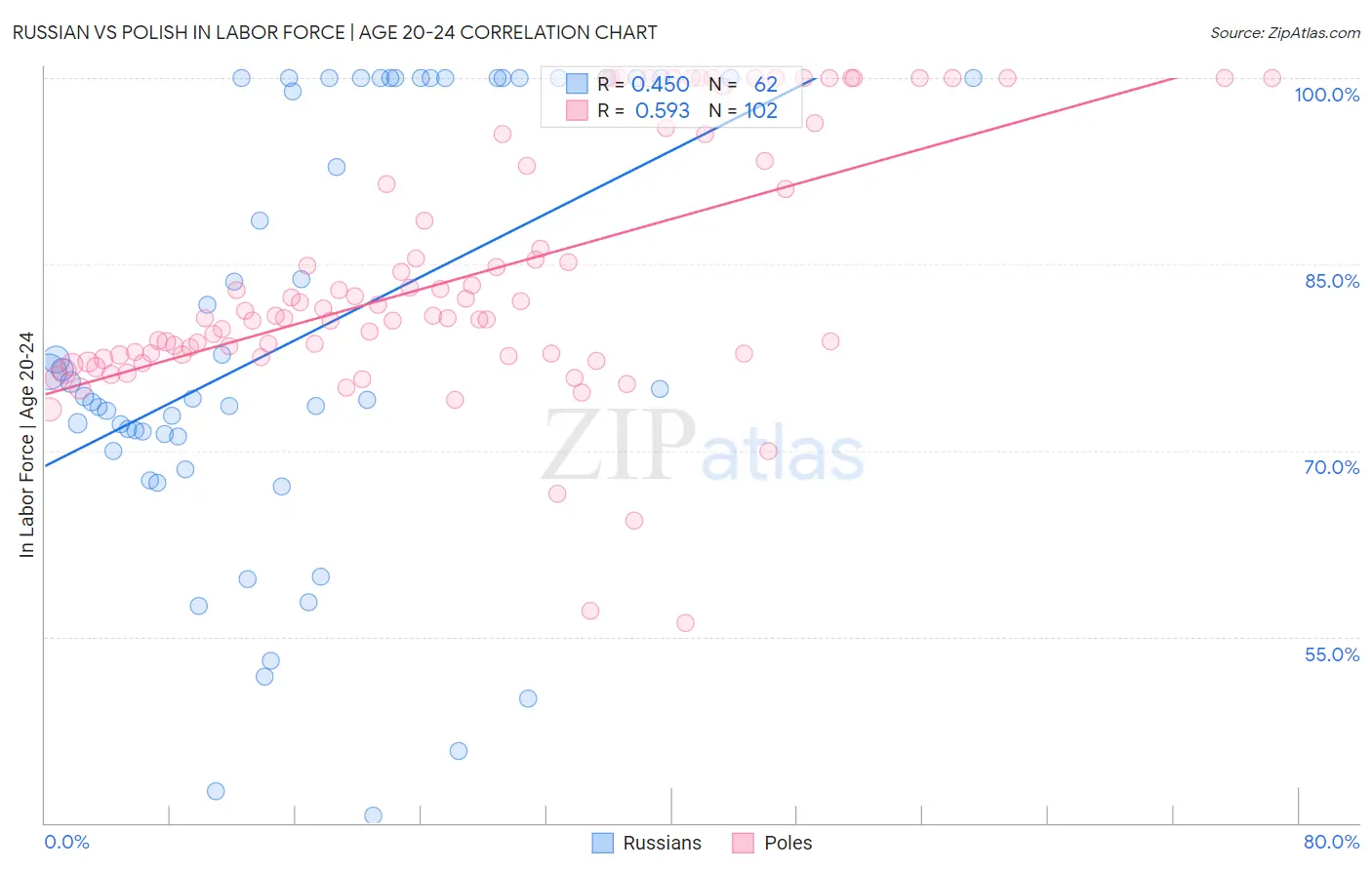 Russian vs Polish In Labor Force | Age 20-24