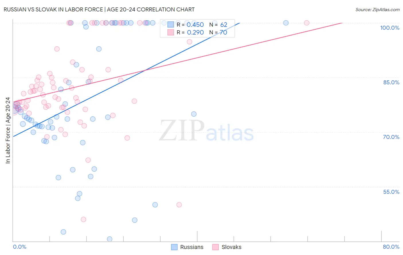 Russian vs Slovak In Labor Force | Age 20-24