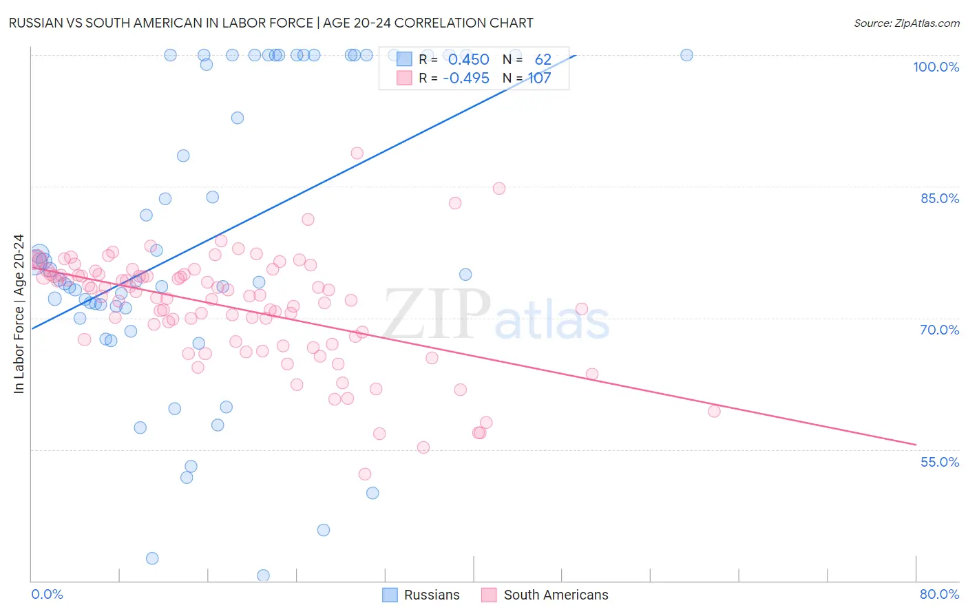 Russian vs South American In Labor Force | Age 20-24