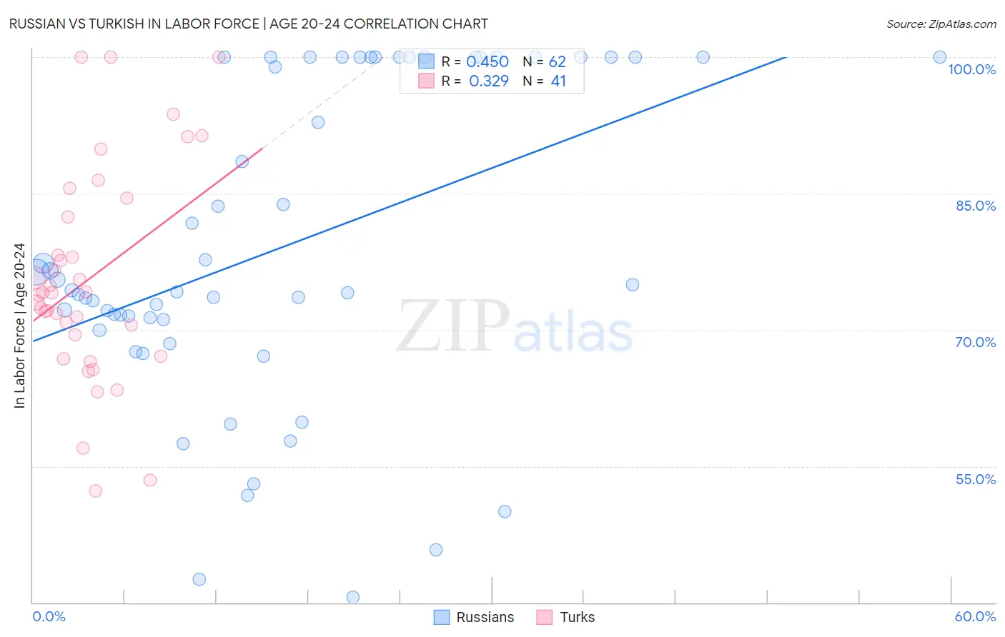 Russian vs Turkish In Labor Force | Age 20-24