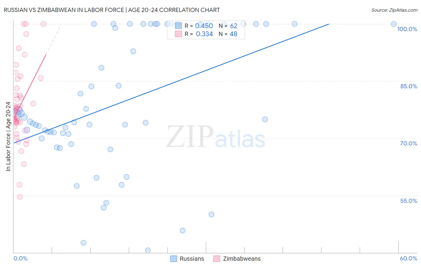 Russian vs Zimbabwean In Labor Force | Age 20-24