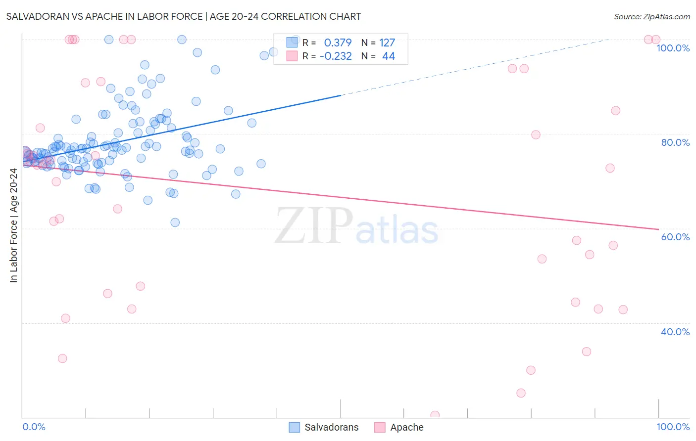 Salvadoran vs Apache In Labor Force | Age 20-24