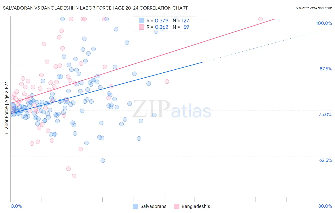 Salvadoran vs Bangladeshi In Labor Force | Age 20-24