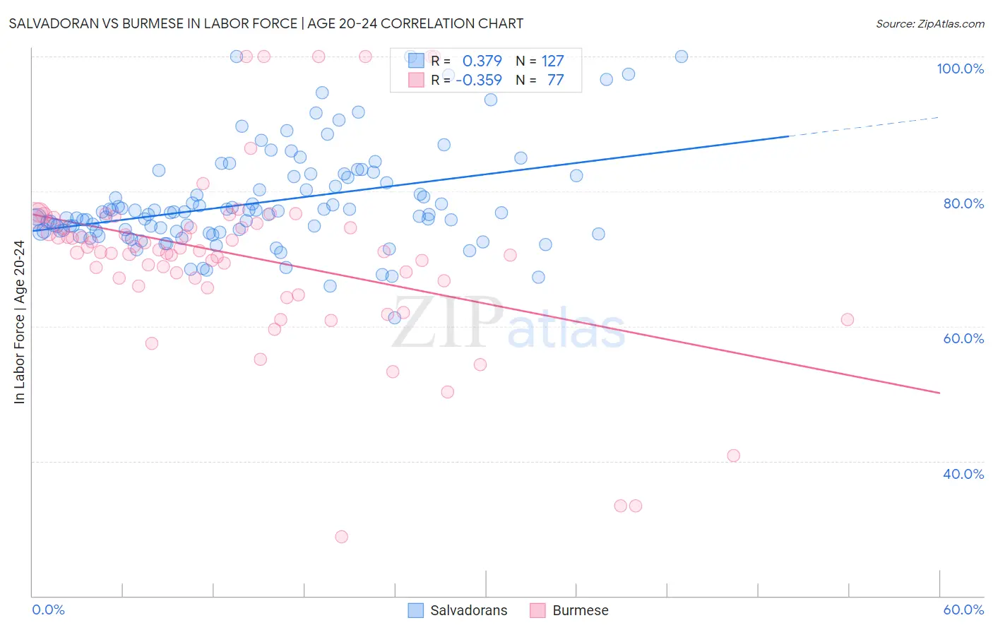 Salvadoran vs Burmese In Labor Force | Age 20-24