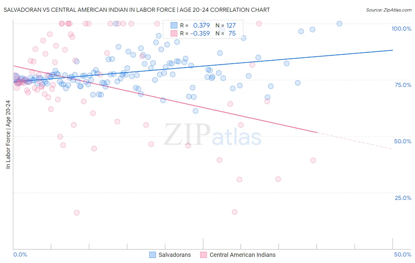 Salvadoran vs Central American Indian In Labor Force | Age 20-24