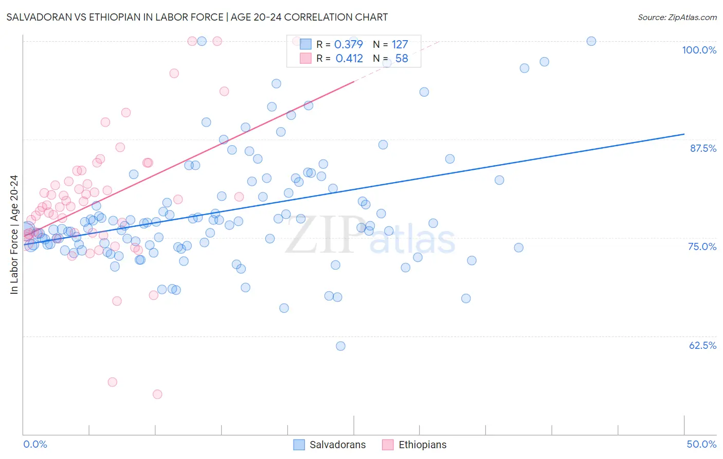 Salvadoran vs Ethiopian In Labor Force | Age 20-24