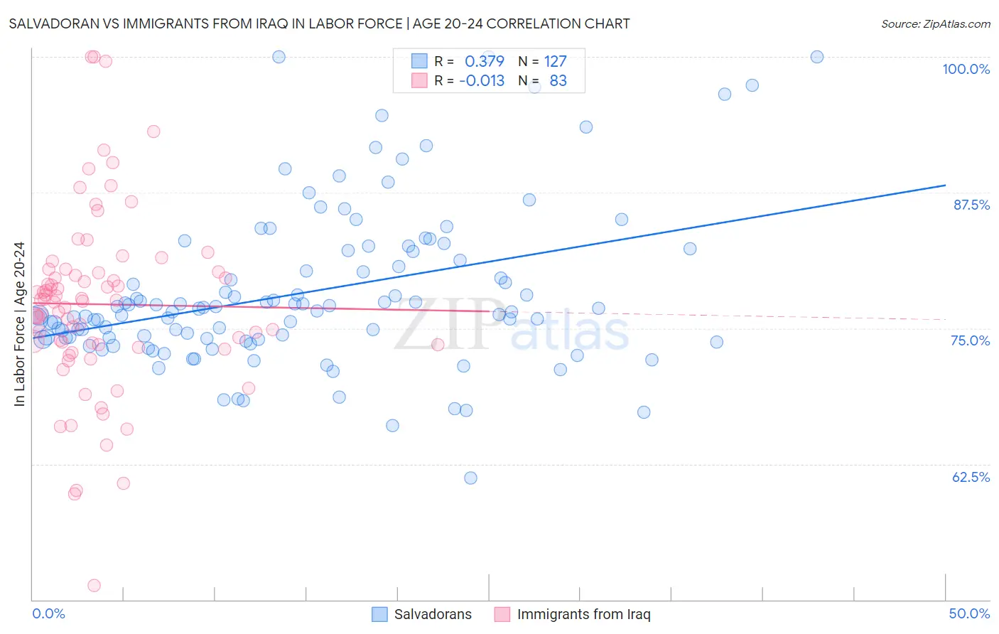 Salvadoran vs Immigrants from Iraq In Labor Force | Age 20-24