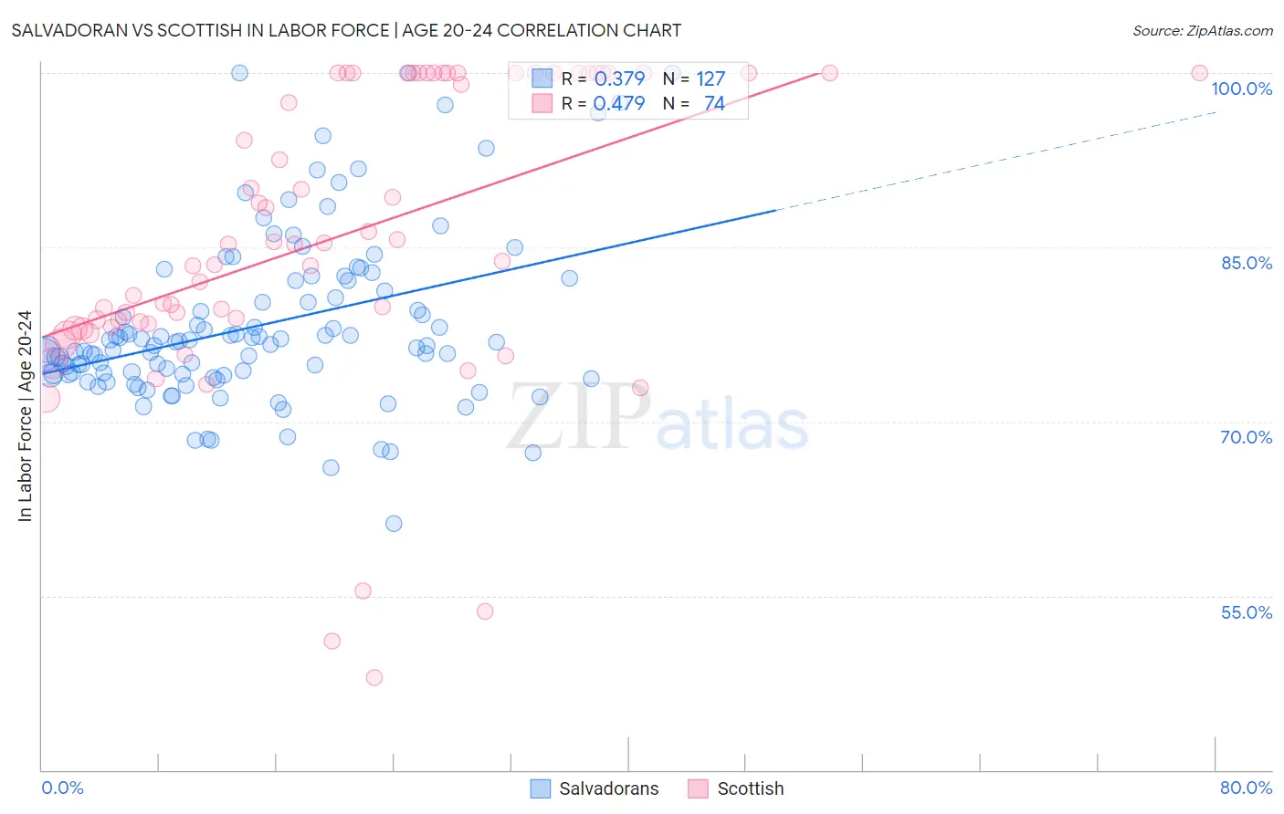 Salvadoran vs Scottish In Labor Force | Age 20-24