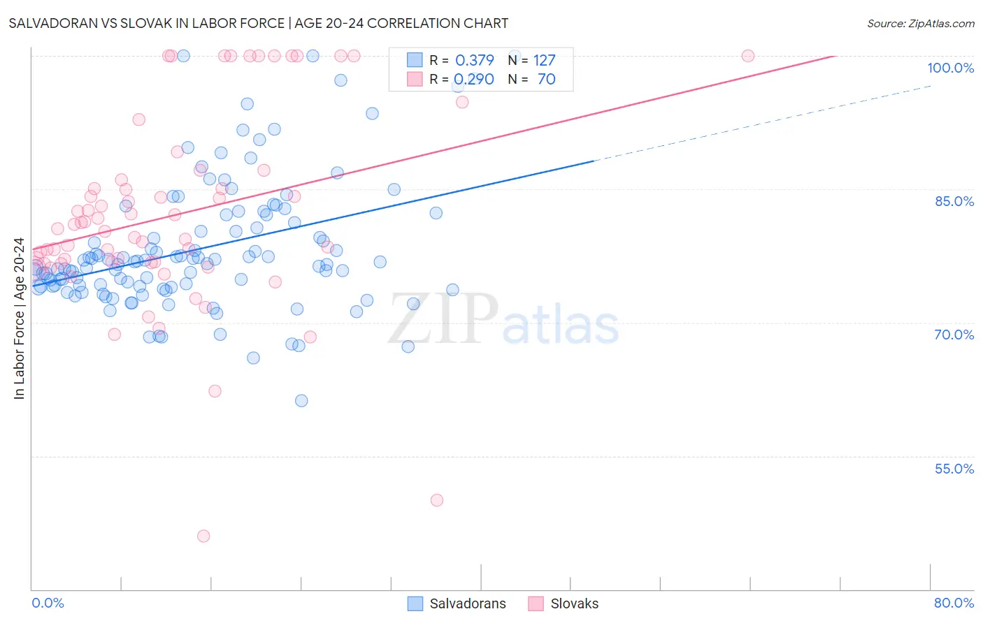 Salvadoran vs Slovak In Labor Force | Age 20-24