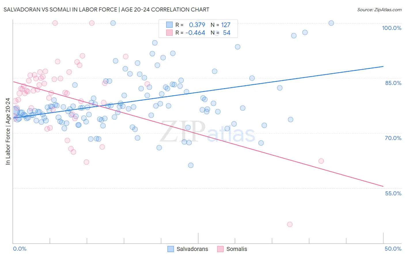 Salvadoran vs Somali In Labor Force | Age 20-24