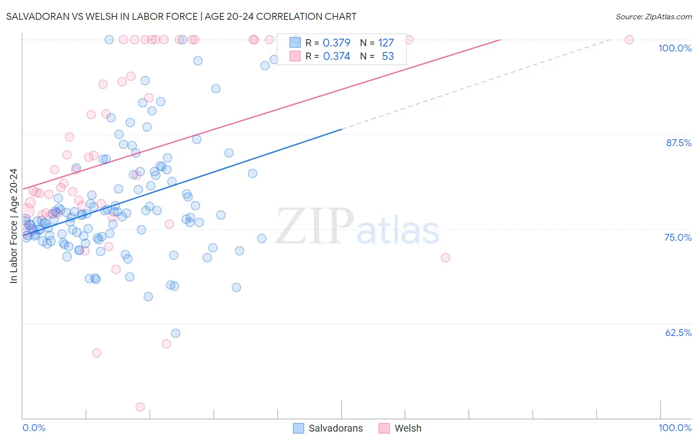 Salvadoran vs Welsh In Labor Force | Age 20-24